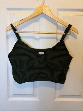 aerie Dark Green Ribbed Cropped Tank